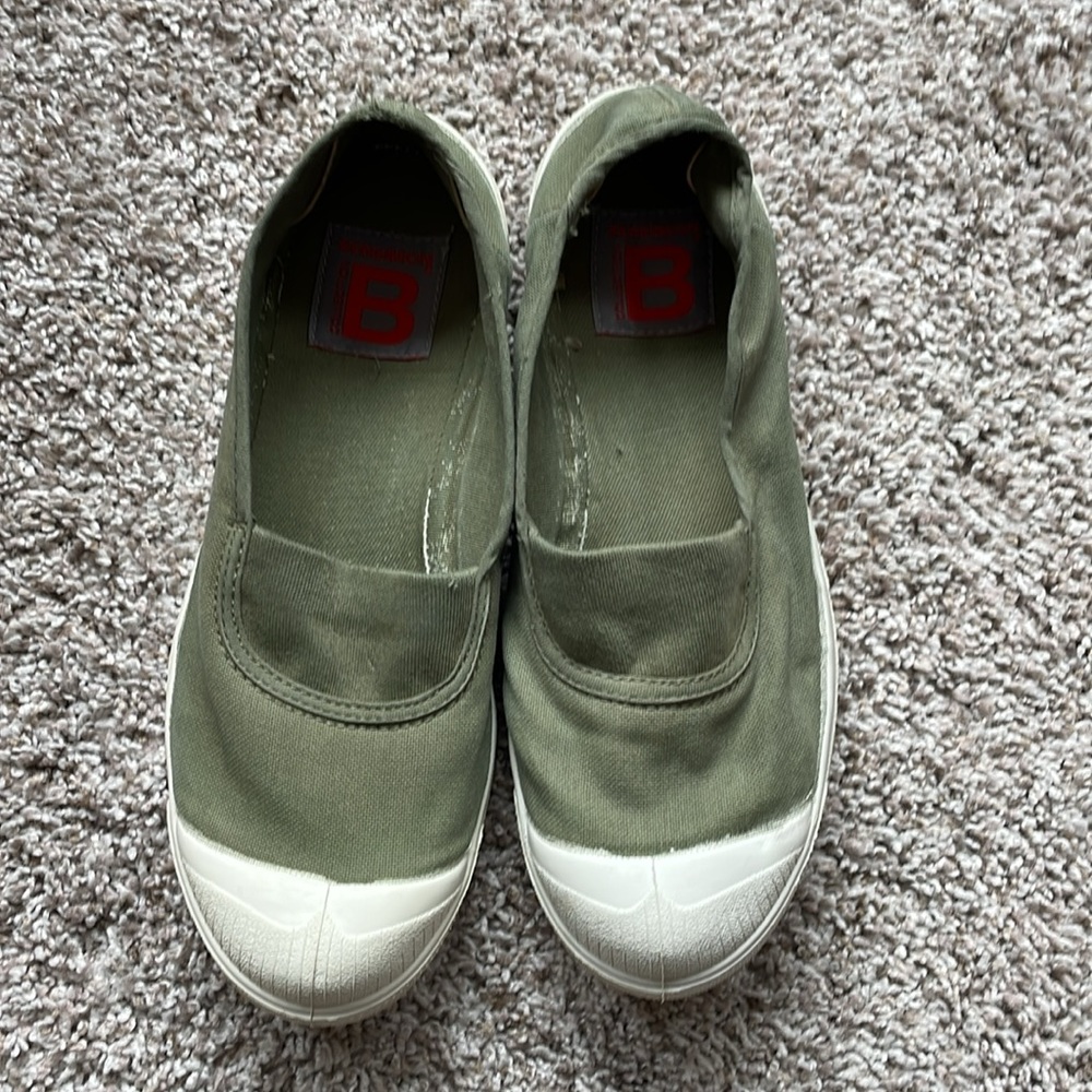 Bensimon Collection Slip-On Canvas/Elastic Sneakers in Khaki (~size 6.5)